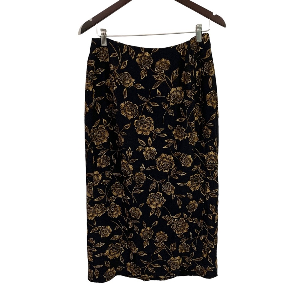 Vintage Chaus Wrap Style Floral Maxi Skirt Women’s size 10 Black & Gold